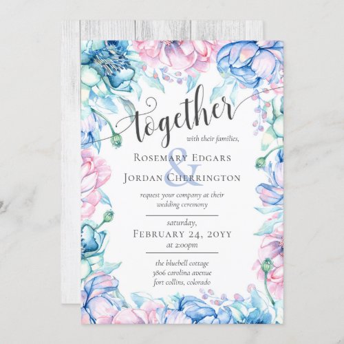 Watercolor Floral  Rustic Wood Farmhouse Wedding Invitation