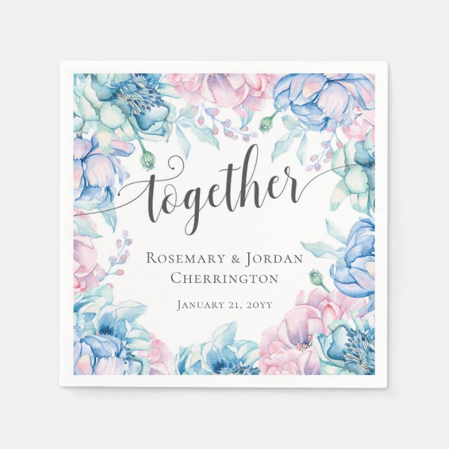 Watercolor Floral & Rustic Wood Farmhouse Wedding Napkins (Front)