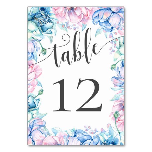 Watercolor Floral  Rustic Wood Farmhouse Wedding Table Number