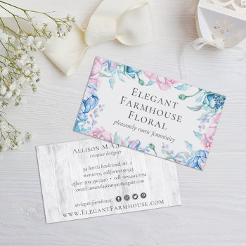 Watercolor Floral & Rustic Wood Peony Social Media Business Card by CyanSkyDesign at Zazzle