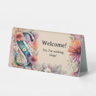 Watercolor Floral S Funny Office Desk Message Table Tent