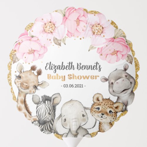 Watercolor Floral Safari Animals Peony Baby Shower Balloon