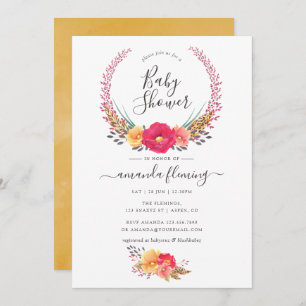 Watercolor Floral Safari Baby Shower Invitation