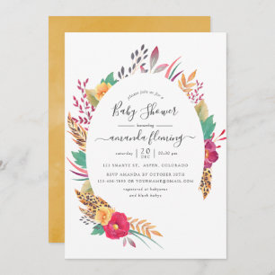 Watercolor Floral Safari Baby Shower Invitation