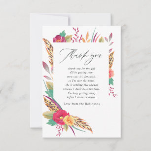 Watercolor Floral Safari Baby Shower Thank You Card