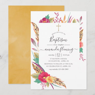 Watercolor Floral Safari Baptism Invitation