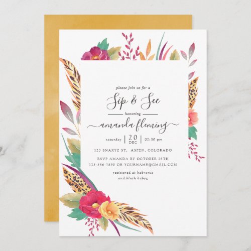 Watercolor Floral Safari Sip and See Invitation