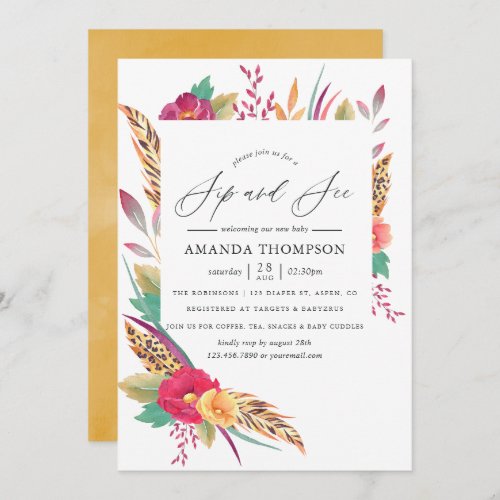 Watercolor Floral Safari Sip and See Invitation