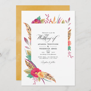 Watercolor Floral Safari Wedding Photo Invitation