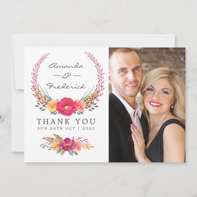 Watercolor Floral Safari Wedding Thank You Card (Front)