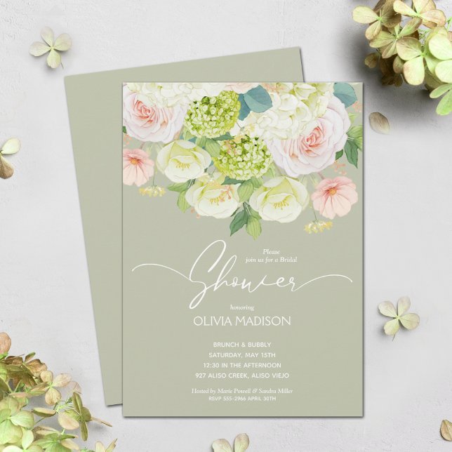 Watercolor Floral Sage Green Bridal Shower Invitation