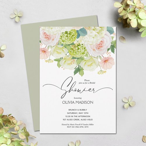 Watercolor Floral Sage Green Bridal Shower Invitation
