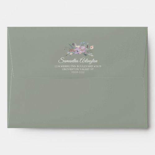 Watercolor Floral Sage Green Wedding Return Envelope