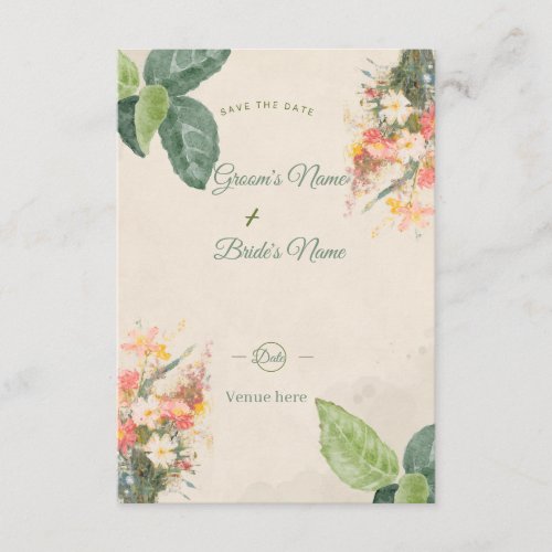 Watercolor Floral Save the Date Card