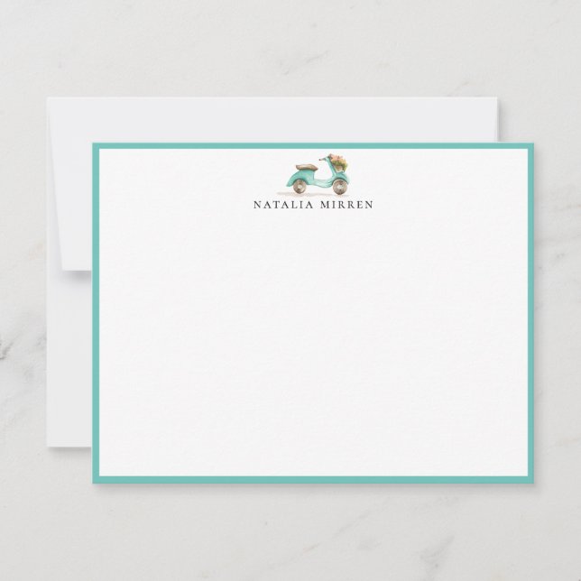 Watercolor Floral Scooter Note Card (Front)