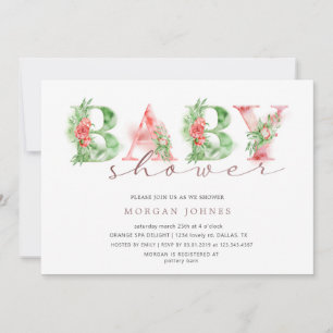 Watercolor floral script baby shower invitation