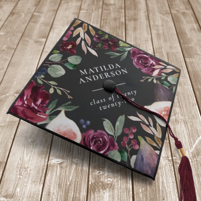 Watercolor floral + script graduation day graduation cap topper (Creator Uploaded)