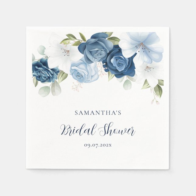 Watercolor Floral Script Modern Bridal Shower Napkins (Front)
