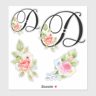 Watercolor Floral Script Monogram Letter D Sticker