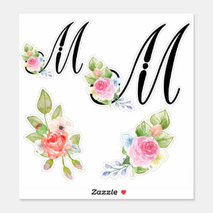 Monogram Letter M with Romantic Vintage Flowers Sticker for Sale by Trish  Dish