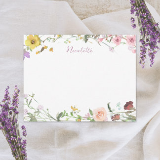 Watercolor Floral Script Name Custom Stationery Note Card