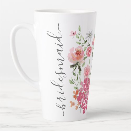 Watercolor floral Script Personalized Bridesmaid Latte Mug