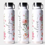 Watercolor floral Script Personalized Bridesmaid Water Bottle<br><div class="desc">Say thank you to your bridesmaids with our Bridesmaid Gift Watercolor Floral Script Personalized Water Bottle! This stylish and practical bottle is the perfect way to show your appreciation. Adorned with a beautiful watercolor floral design and personalized with each bridesmaid's name in an elegant script, it adds a touch of...</div>