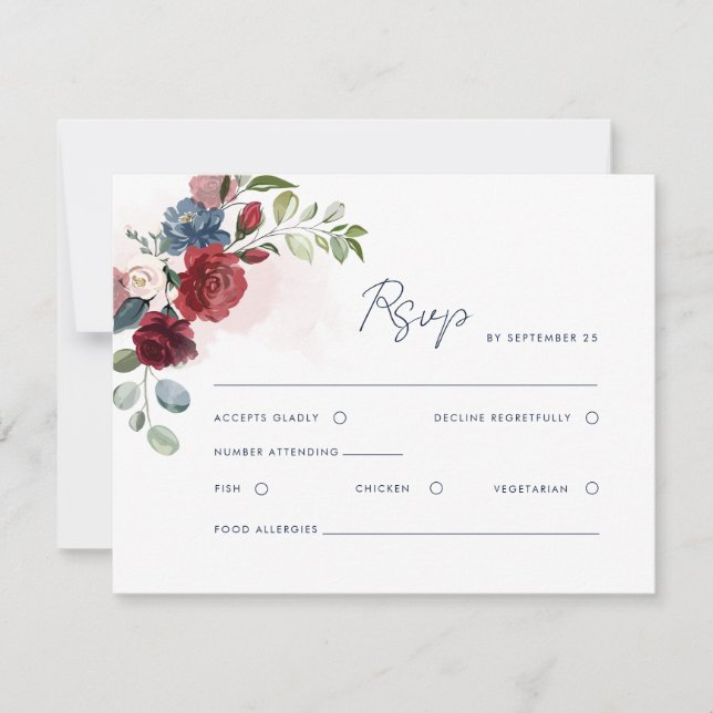 Watercolor Floral Script Wedding RSVP Card (Front)