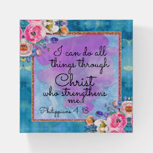 Watercolor Floral Scripture Christ Card Paperweight