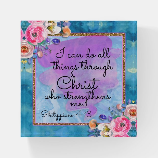 Watercolor Floral Scripture Christ Card Paperweight (Front)