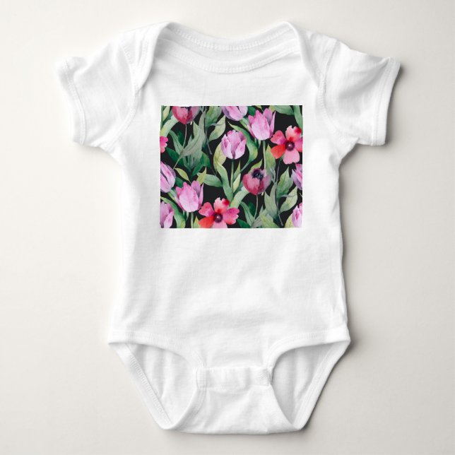 Watercolor floral, seamless beautiful pattern. baby bodysuit (Front)