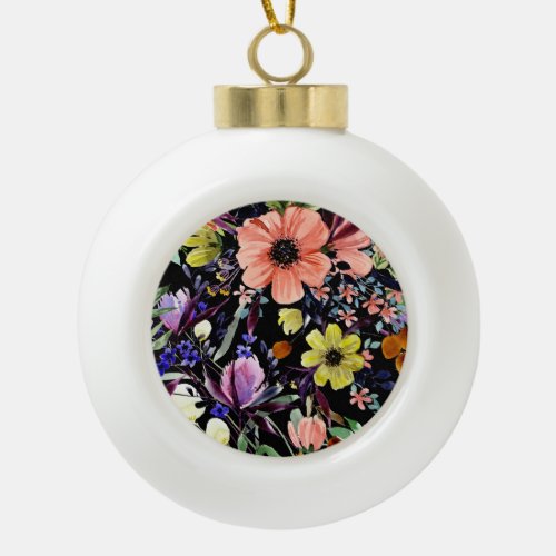 Watercolor Floral Seamless Garden Pattern Ceramic Ball Christmas Ornament