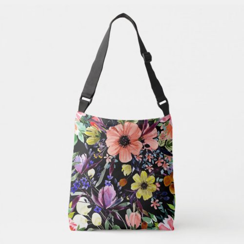 Watercolor Floral Seamless Garden Pattern Crossbody Bag