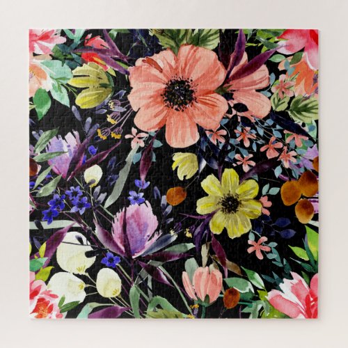 Watercolor Floral Seamless Garden Pattern Jigsaw Puzzle
