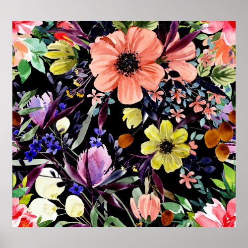 Watercolor Floral Seamless Garden Pattern Poster