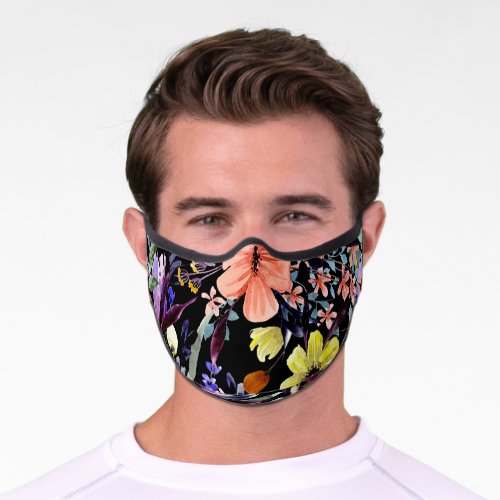 Watercolor Floral Seamless Garden Pattern Premium Face Mask