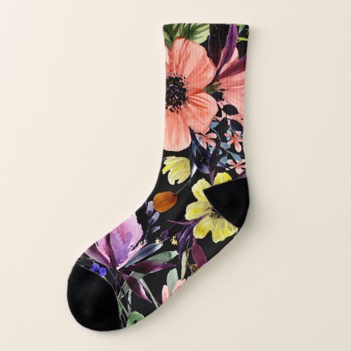 Watercolor Floral Seamless Garden Pattern Socks