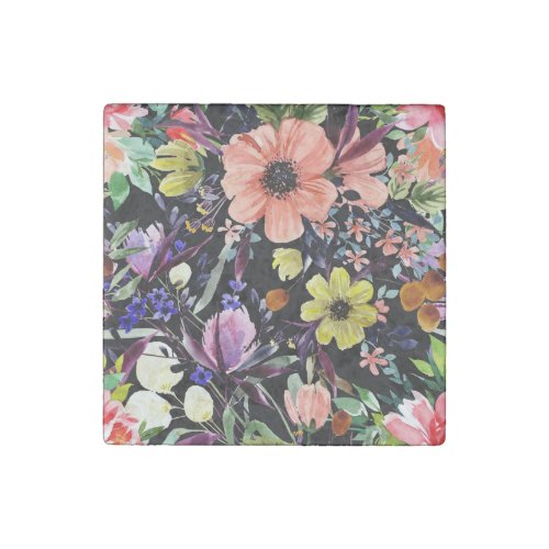Watercolor Floral Seamless Garden Pattern Stone Magnet