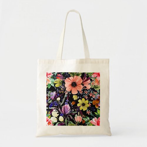 Watercolor Floral Seamless Garden Pattern Tote Bag