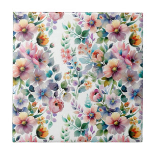 Watercolor Floral Seamless Pattern Ceramic Tile