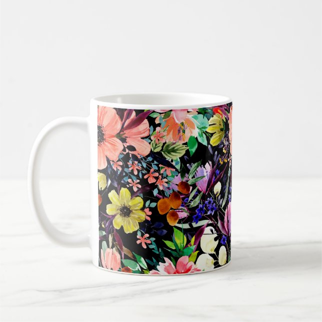 Watercolor floral seamless pattern. Different buds Coffee Mug (Left)