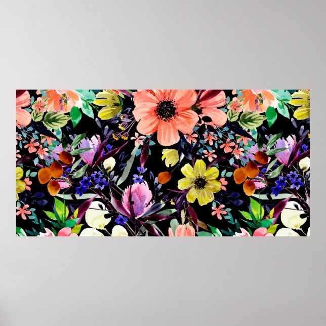 Watercolor floral seamless pattern. Different buds Poster (Front)