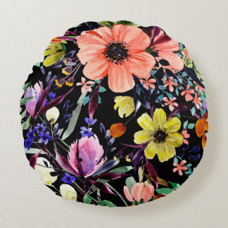 Watercolor floral seamless pattern. Different buds Round Pillow