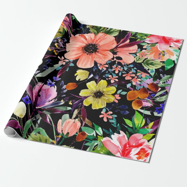 Watercolor floral seamless pattern. Different buds Wrapping Paper (Unrolled)