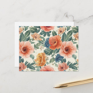 Watercolor Floral Seamless Pattern Postcard 