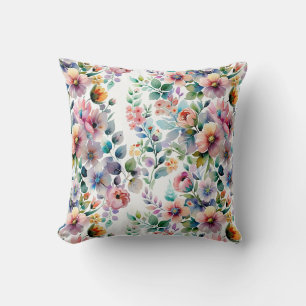 Watercolor Floral Seamless Pattern Throw Pillow