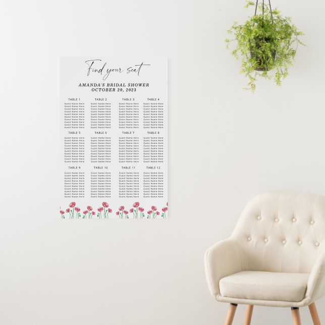 Watercolor floral seating chart foam board (In Situ (Wall))