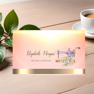 Watercolor Floral Sewing Machine Gold Stripe Business Card