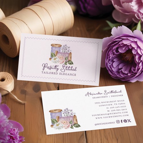 Watercolor Floral Sewing Wooden Spools Tailor  Business Card