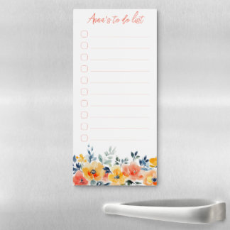 Watercolor Floral Shopping To-Do List CUSTOM Magnetic Notepad